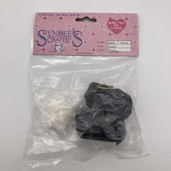 Syndee’s Other - Vintage 1990 Syndee's Crafts Small Black Vinyl Doll Shoes White Lace Socks New